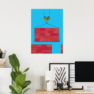 Construction Crane Lifting Brick Wall  Poster