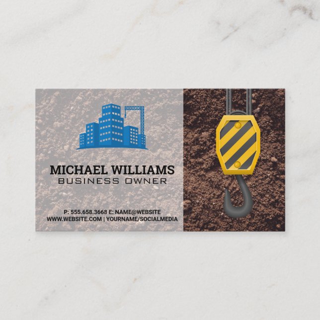 Construction Crane | Skyscraper Building Business Card (Front)