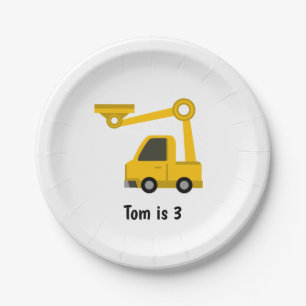 Construction Crane Truck Personalized Birthday  Paper Plate