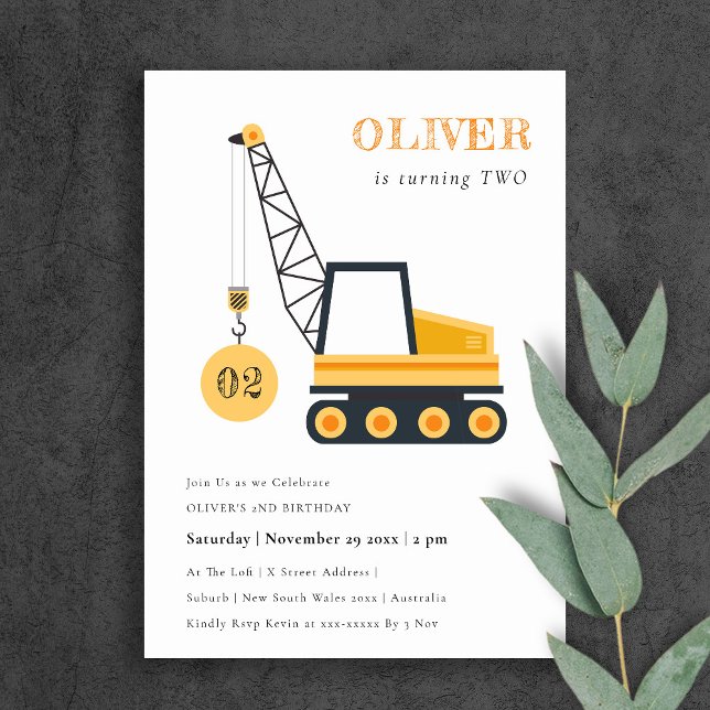 Construction Crane Vehicle Any Age Birthday Invite (Creator Uploaded)