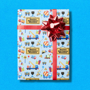 Construction Crew Birthday Personalised Wrapping Paper