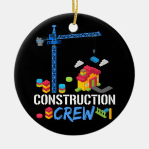 Construction Crew Bricklayer Building Blocks Maste Ceramic Ornament