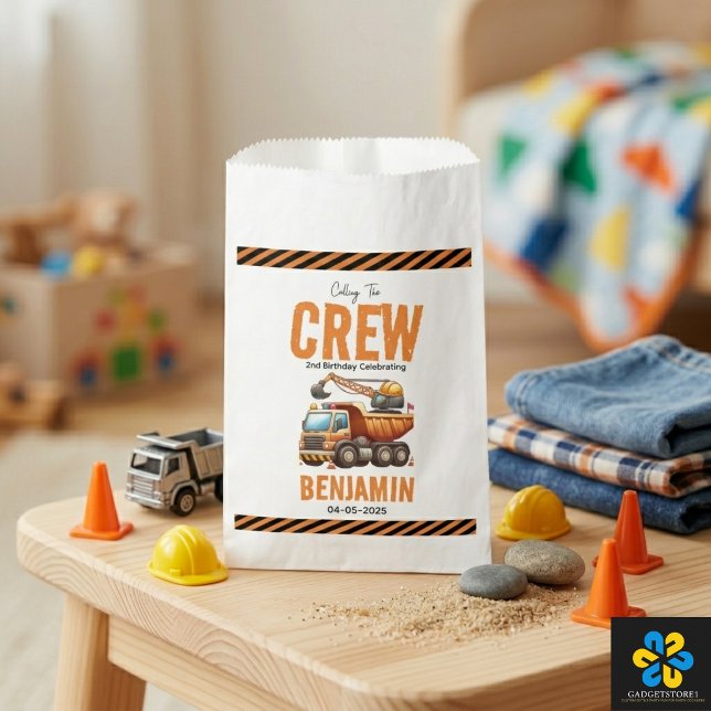 Construction Crew Dump Truck Boy 2nd Birthday Favour Bag (Construction Crew Dump Truck Boy 2nd Birthday Favor Bag)