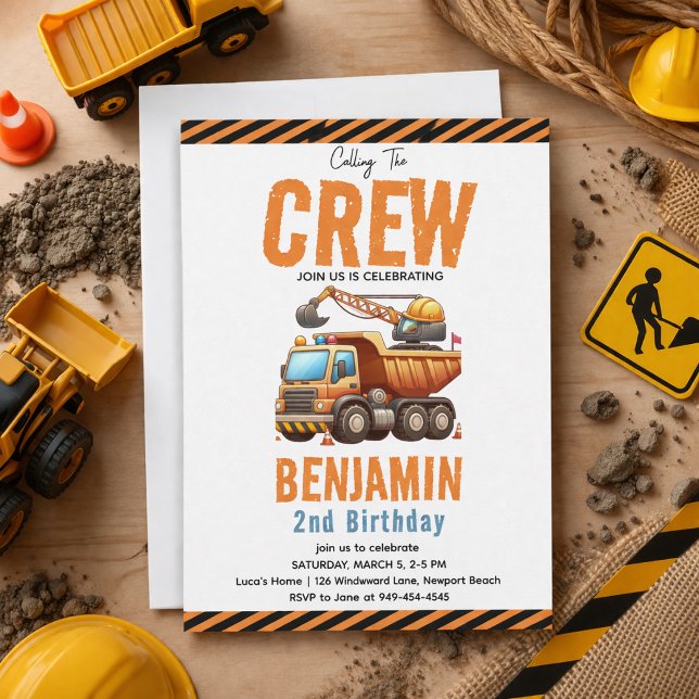 Construction Crew Dump Truck Boy 2nd Birthday Invitation (Construction Crew Dump Truck Boy 2nd Birthday Invitation
)