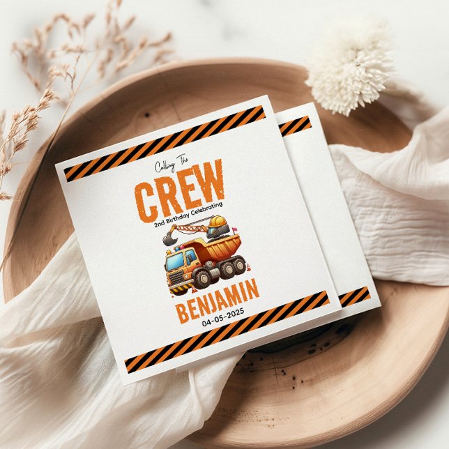 Construction Crew Dump Truck Boy 2nd Birthday Napkin (Creator Uploaded)