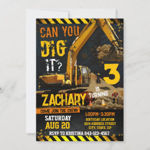 Construction Digger Birthday Invitation Template