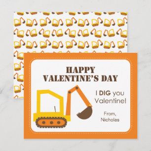 Construction Digger Classroom Valentines Holiday Postcard