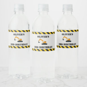Construction Diggers Birthday Party Bottle Label