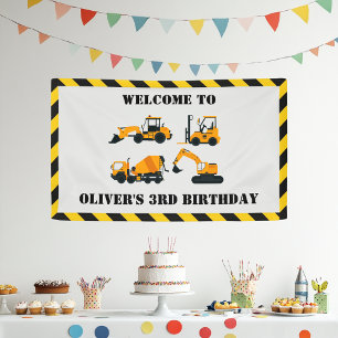 Construction Diggers Kids Birthday Party Banner