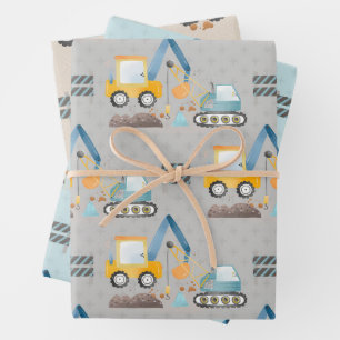 Construction Diggers Pattern Wrapping Paper Sheet