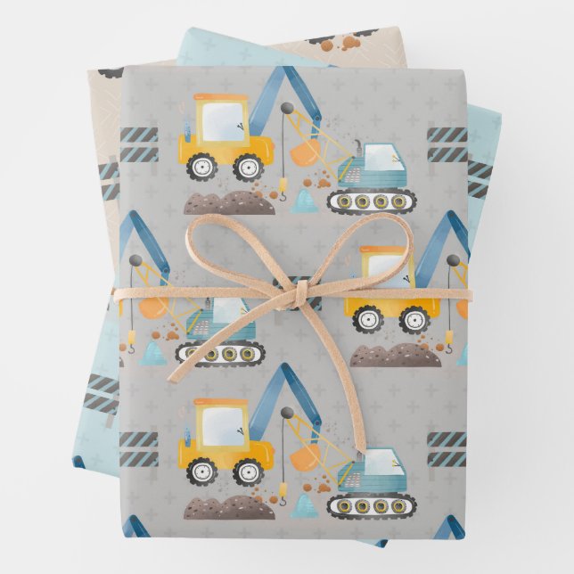 Construction Diggers Pattern Wrapping Paper Sheet (In situ)