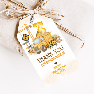 Construction Digging It 3rd Birthday Favor Tags