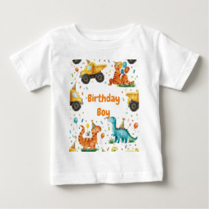 Construction Dinosaur Birthday Boy Personalised Baby T-Shirt