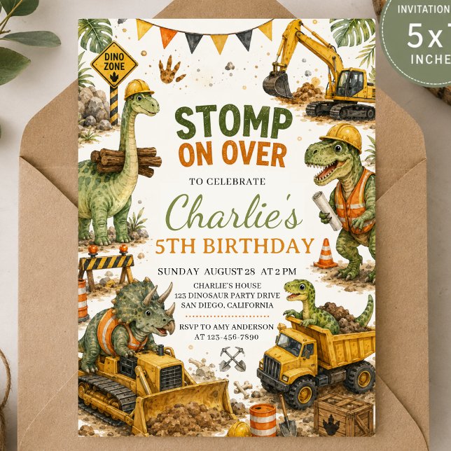 Construction Dinosaur Birthday Invitation (Creator Uploaded)