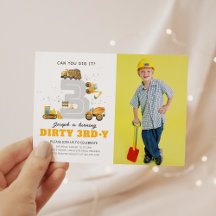 Construction Dirty 3rdy Birthday Photo Invitation