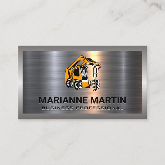 Construction Drill | Metal Aluminium Brushed  Business Card (Front)