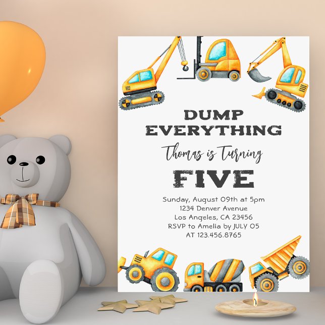Construction Dump Everything Truck 5th birthday Invitation (Creator Uploaded)