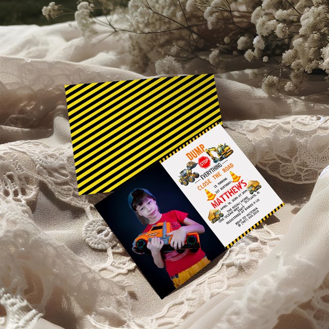 Construction Dump Truck 1st Birthday Party Invitation (Creator Uploaded)