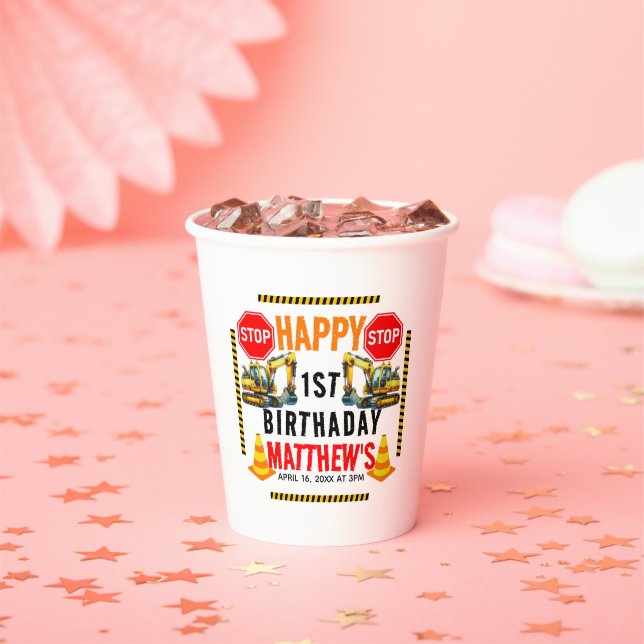 Construction Dump Truck 1st Birthday Party Paper Cups (Insitu)