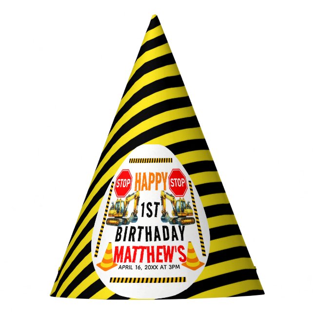 Construction Dump Truck 1st Birthday Party Party Hat (Front)