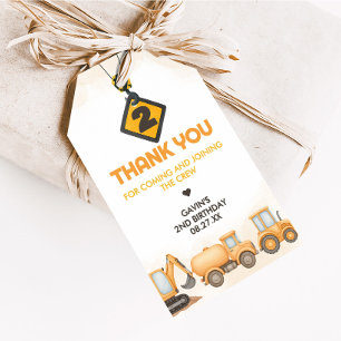 Construction Dump Truck 2nd Birthday Favour Tags