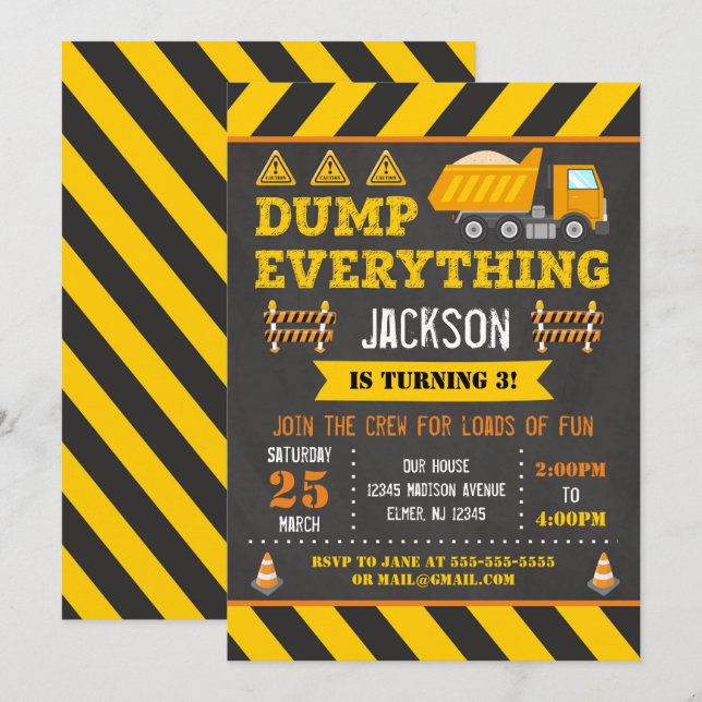 Construction Dump Truck 2nd Birthday Invitation (Front/Back)