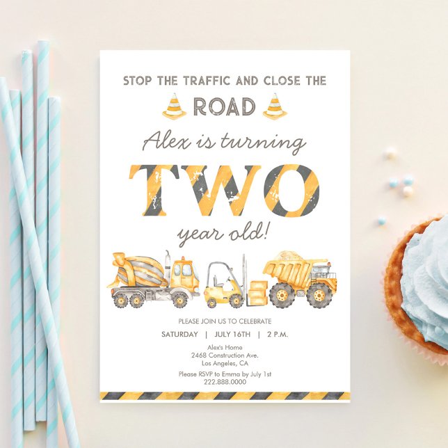 Construction Dump Truck 2nd Boys First Birthday Invitation (Creator Uploaded)