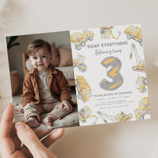 Construction Dump Truck 3rd Birthday Party Invitation