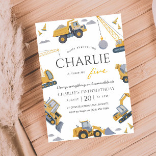 Construction Dump Truck 5th Birthday Invitation