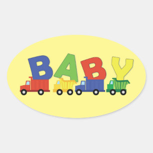 Construction Dump Truck Baby Shower Boy Oval Sticker