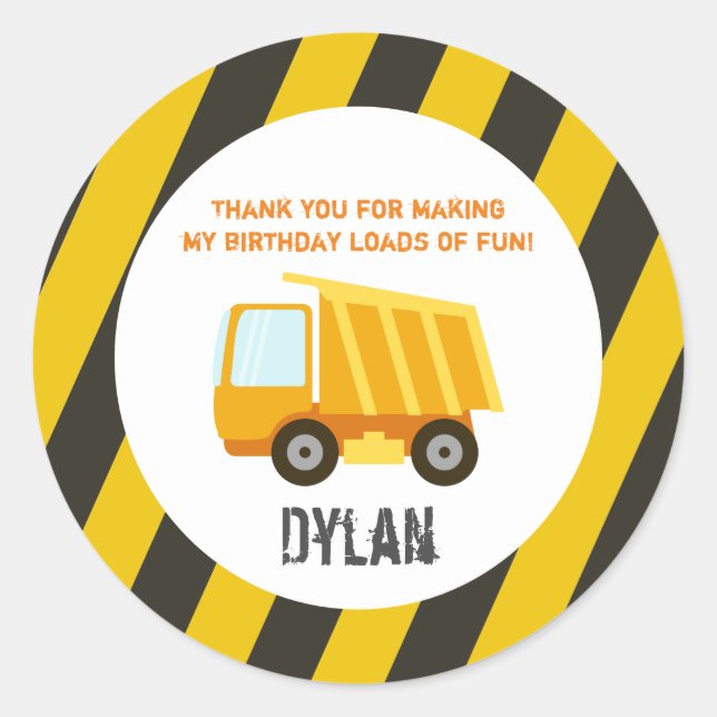 Construction Dump Truck Birthday Classic Round Sticker (Front)