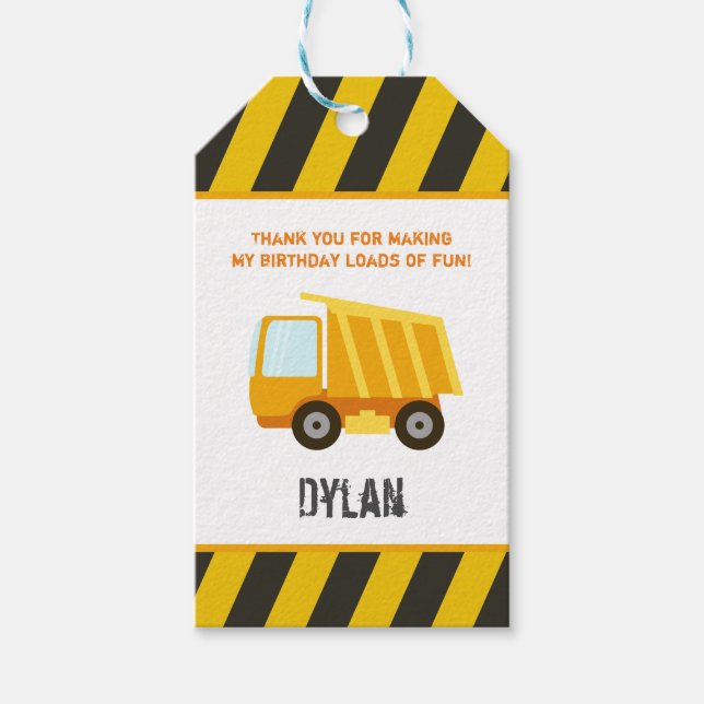 Construction Dump Truck Birthday Gift Tags (Front)
