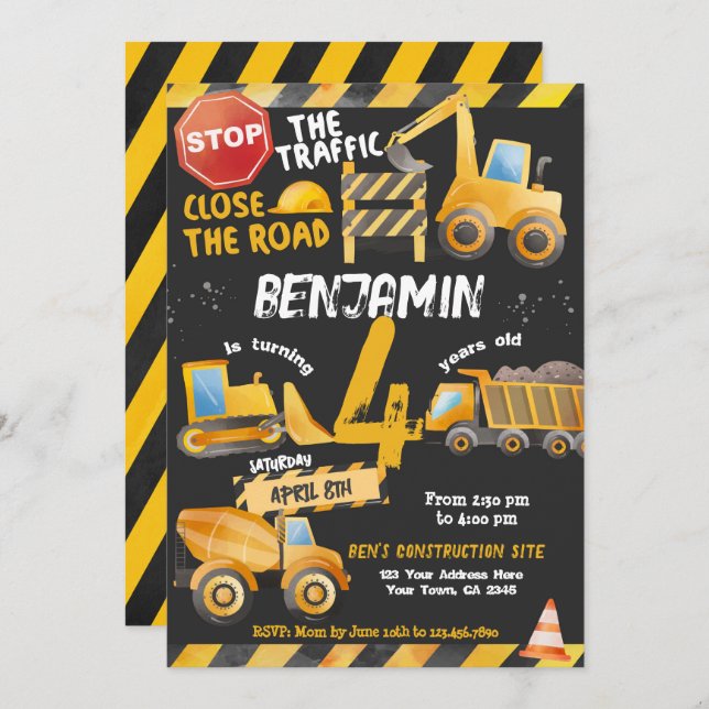 Construction, Dump Truck Birthday Invitation (Front/Back)