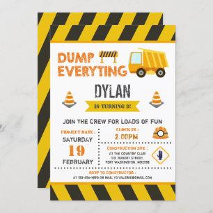 Construction Dump Truck Birthday Invitation