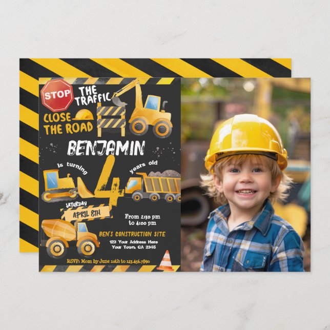 Construction, Dump Truck Birthday Invitation (Front/Back)