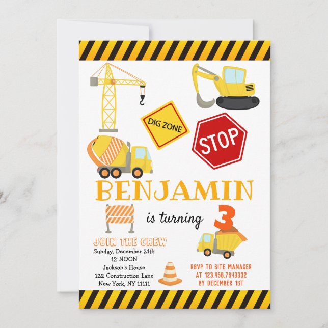 Construction Dump Truck Birthday Invitation (Front)