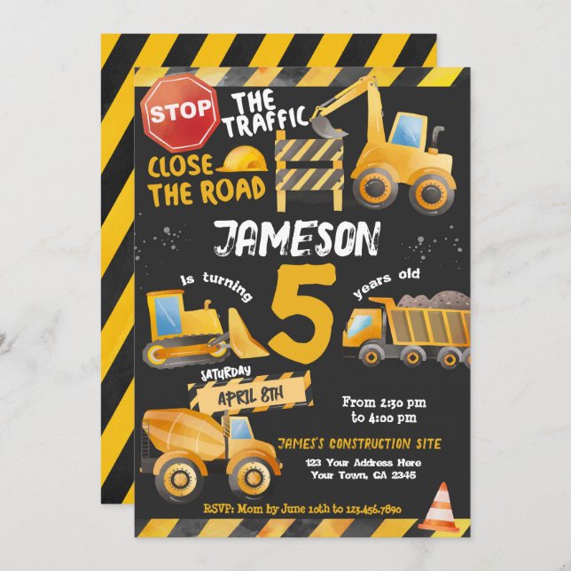 Construction, Dump Truck Birthday Invitation (Front/Back)