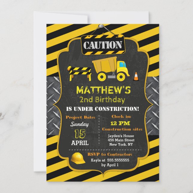 Construction Dump Truck Birthday Invitations (Front)