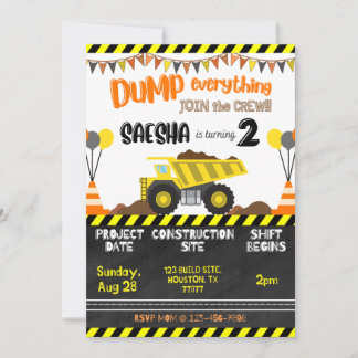 Construction Dump Truck Birthday Invitations