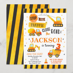 Construction Dump Truck Birthday Invitations