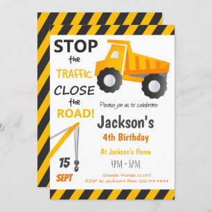 Construction Dump Truck Birthday Invite
