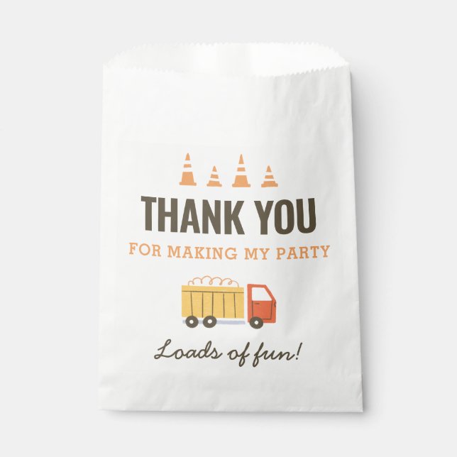 Construction Dump Truck Birthday Party Favour Bag (Front)