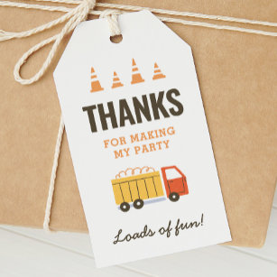 Construction Dump Truck Birthday Party Favour Gift Gift Tags