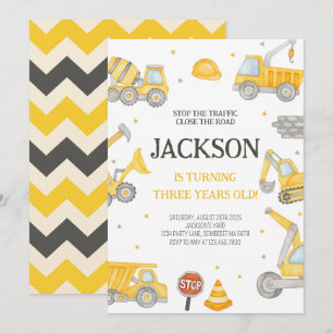 Construction Dump Truck Birthday Party Invitation