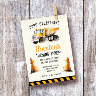 Construction Dump Truck Birthday Party Invitation