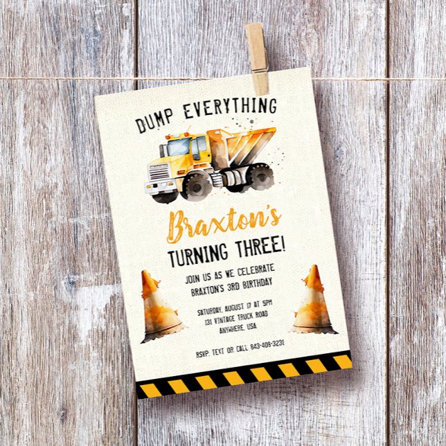 Construction Dump Truck Birthday Party Invitation (Creator Uploaded)