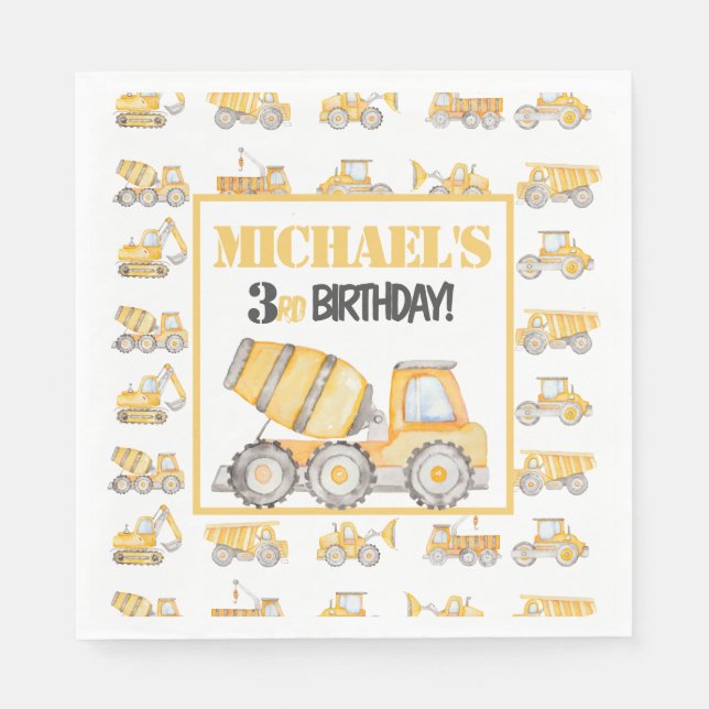 Construction Dump Truck Birthday Party Napkins (Front)