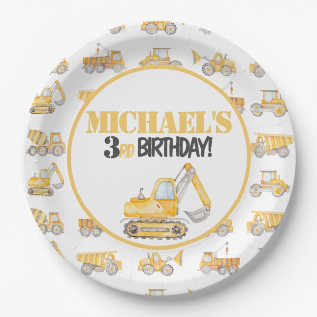 Construction Dump Truck Birthday Plates (Front)
