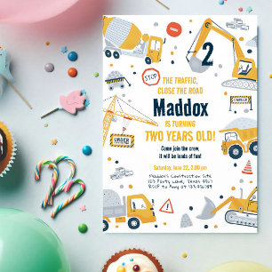 Construction Dump Truck Boy Birthday Invitation