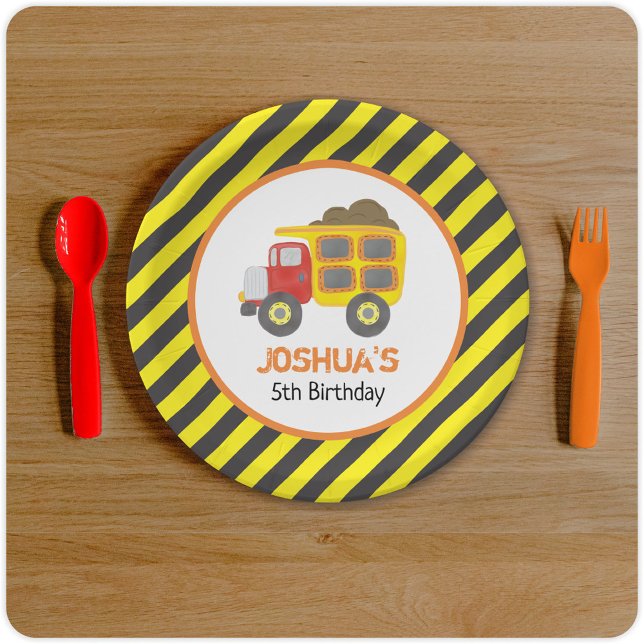 Construction Dump Truck Boy Birthday Party Paper Plate (Creator Uploaded)